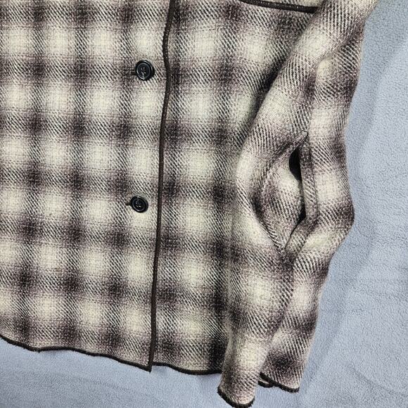 Vtg Banana Republic Shacket Womens S Oversized Alpaca Mohair Plaid Jacket Brown - Picture 4 of 16